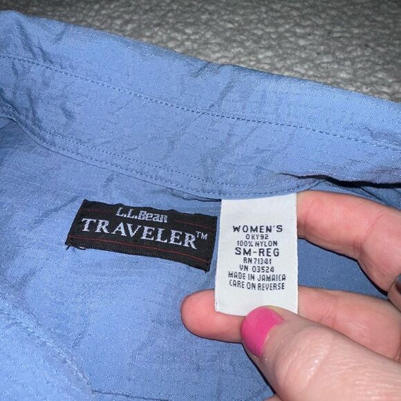 L.L. Bean Traveler Women’s Collared Button Short Sleeve Shirt Blue Small EUC - Picture 6 of 11